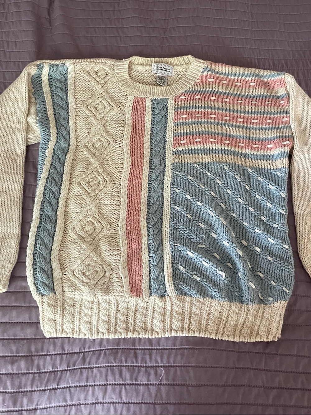 Vintage 90s Gina Peters Patchwork Cable Knit Sweater